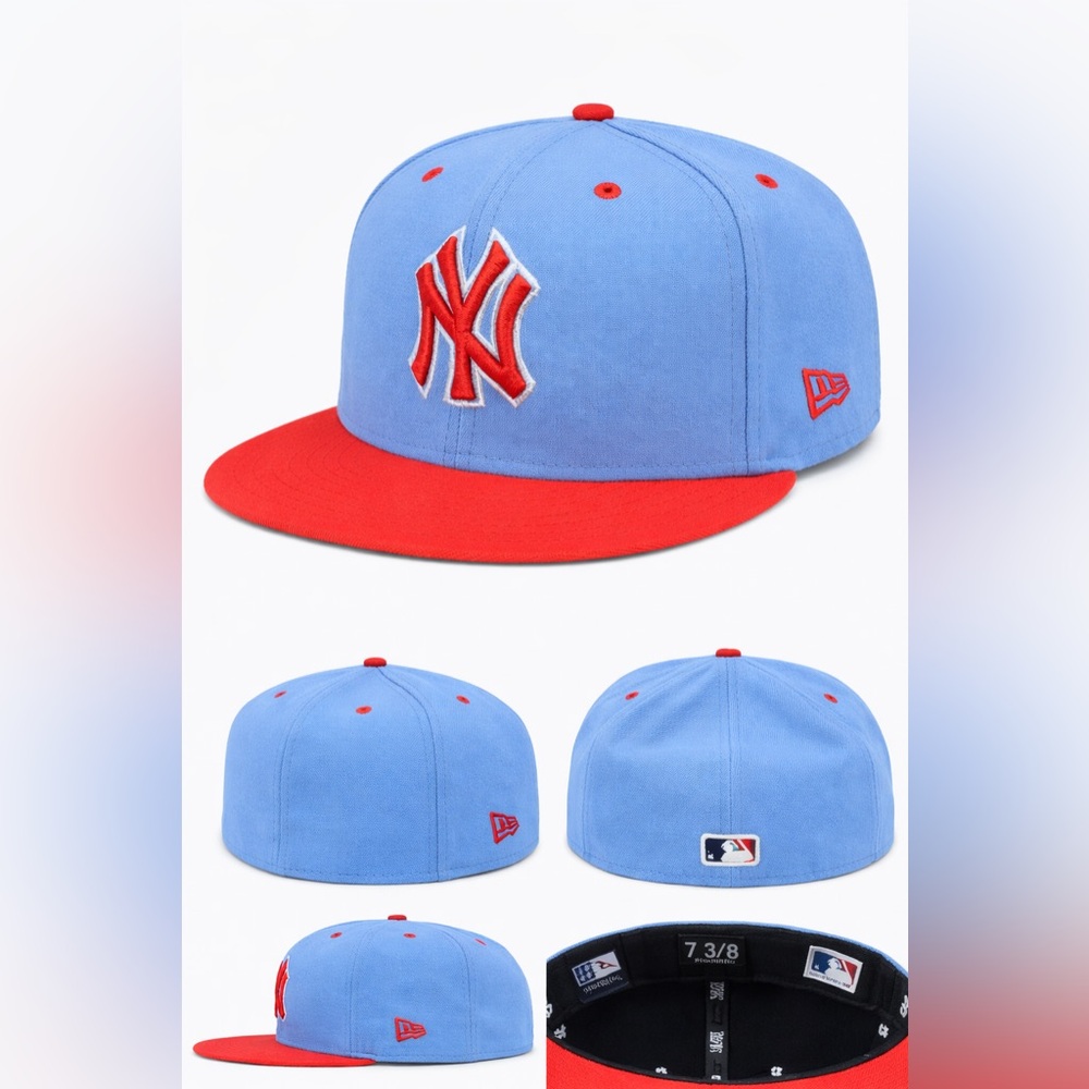 New Era New York Yankees Fitted Hat Blue & Red MLB Cap Size 7 3/8